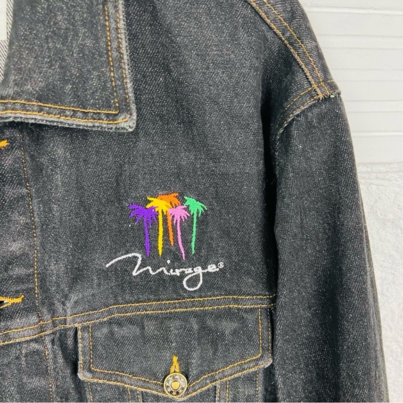Mirage oversized dark Denim cotton embroidered colorful palm trees Jacket SZ L - Picture 4 of 14